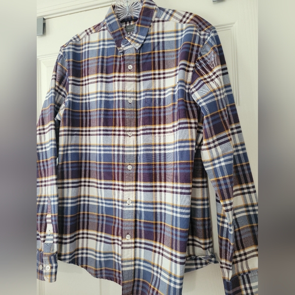 L.L. Bean Signature Slim Fit Men's M Blue Cotton Plaid Button Up Shirt Pocket - Picture 1 of 3